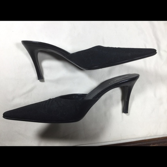 Gucci Black GG Monogram Mules Heels 38C - Picture 9 of 16